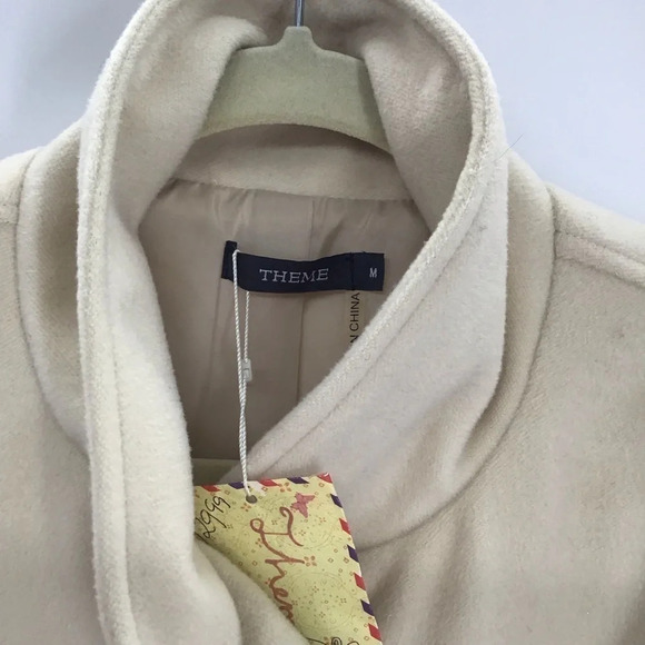 THEME Women’s Double Breasted Belted Vest Overcoat Stand Collar Ivory NWT Size M - Picture 4 of 8
